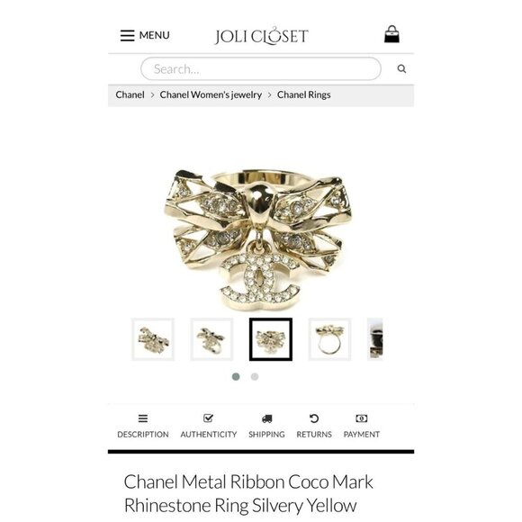 Chanel 24B Bow Ring | 24K GP Crystal CC Charm, Size 6, Hallmarked RARE Authentic - Picture 2 of 12